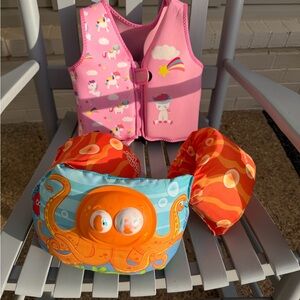 Pink Unicorn Swim Vest and Orange Octopus Floaties